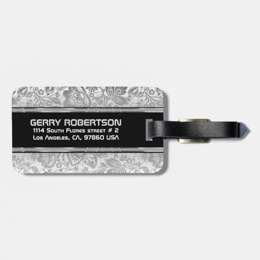 Monogram Metallic Silver Damask Gepäckanhänger (Rückseite horizontal)