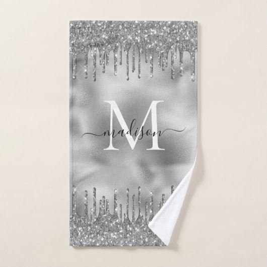 Monogram Metallic Silver Gray Driving Glitzer Badhandtuch Set (Handtuch)