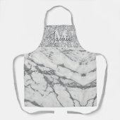 Monogram Metallic Silver Marble & Platinum Glitzer Schürze (Vorderseite)