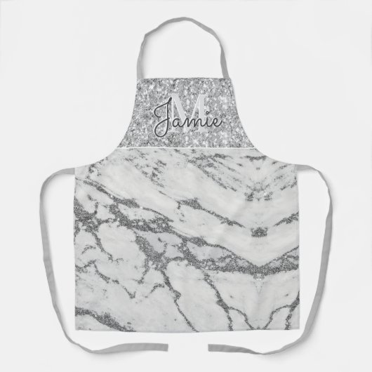 Monogram Metallic Silver Marble & Platinum Glitzer Schürze (Vorderseite)