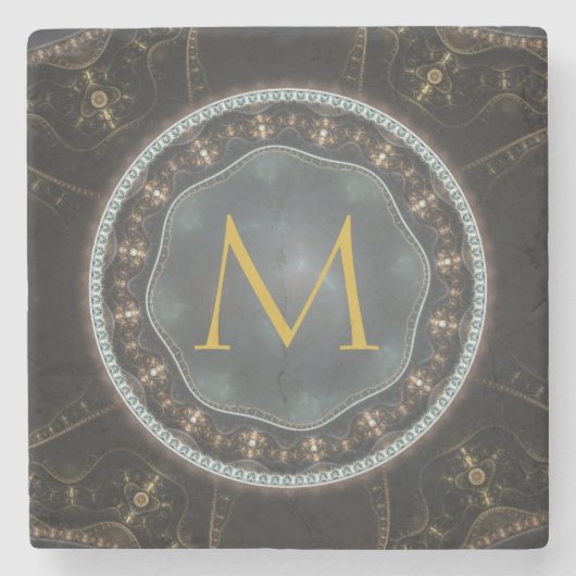 Monogram Metallic Steampunk Circle Steinuntersetzer (Vorderseite)