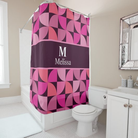 Monogram Mid Century Moderne Muster rosa Brauch Duschvorhang (Beispiel)