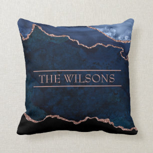 Monogram Midnight Blue Abstrakt Elegante Marble Kissen