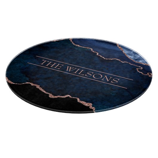 Monogram Midnight Blue Abstrakt Elegante Marble Schneidebrett (Ecke)