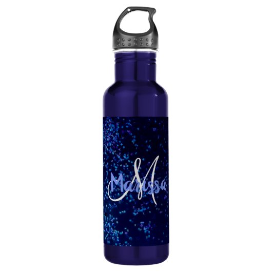 Monogram Midnite Blue Confetti Edelstahlflasche (Vorderseite)