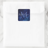 Monogram Midnite Blue Confetti Quadratischer Aufkleber (Tasche)