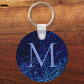 Monogram Midnite Blue Confetti Schlüsselanhänger (Vorderseite)