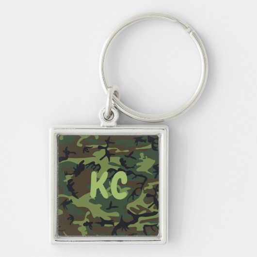 Monogram Military Green Camouflage Premium Square Schlüsselanhänger (Vorne)