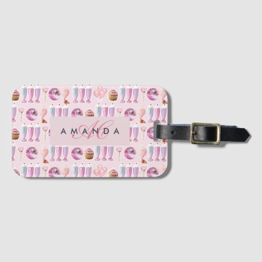 Monogram Milkshake Niedlich Blush Pink Retro Gesch Gepäckanhänger (Vorderseite (Horizontal))