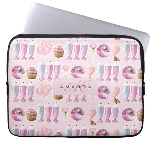 Monogram Milkshake Niedlich Blush Pink Retro Gesch Laptopschutzhülle (Vorderseite)