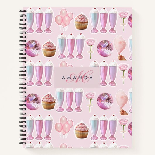Monogram Milkshake Niedlich Blush Pink Retro Gesch Notizblock (Vorderseite)
