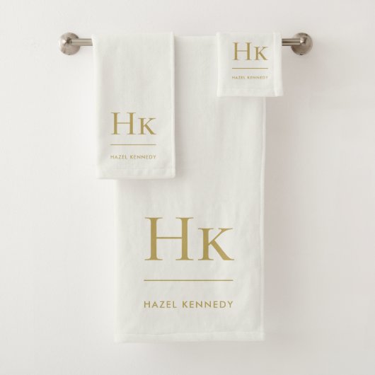 Monogram Minimal Elegant Ivory Gold Stylish Simple Badhandtuch Set (Insitu)