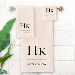 Monogram Minimal Elegant Rosa Stilvoll schlicht Badhandtuch Set