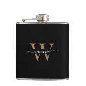 Monogram Minimal Elegante Black Gold Script Name Flachmann (Vorderseite)