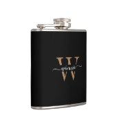 Monogram Minimal Elegante Black Gold Script Name Flachmann (Rechts)