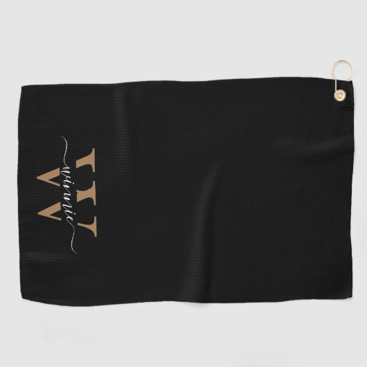 Monogram Minimal Elegante Black Gold Script Name Golfhandtuch (Horizontal)
