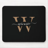 Monogram Minimal Elegante Black Gold Script Name Mousepad (Vorne)