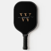 Monogram Minimal Elegante Black Gold Script Name Pickleball Schläger (Rückseite)