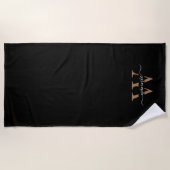 Monogram Minimal Elegante Black Gold Script Name Strandtuch (Vorderseite)