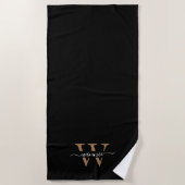 Monogram Minimal Elegante Black Gold Script Name Strandtuch (Vorderseite)