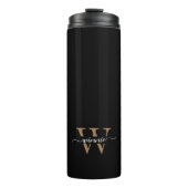 Monogram Minimal Elegante Black Gold Script Name Thermosbecher (Vorderseite)
