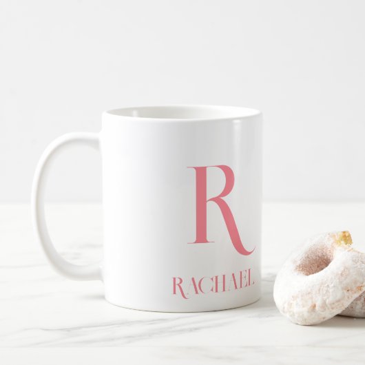 Monogram Minimal Modern Name Stylish Pink Kaffeetasse (Mit Donut)