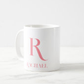 Monogram Minimal Modern Name Stylish Pink Kaffeetasse (Vorderseite Links)