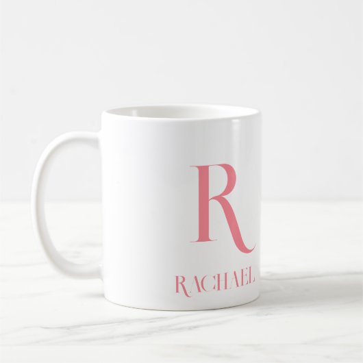Monogram Minimal Modern Name Stylish Pink Kaffeetasse (Links)