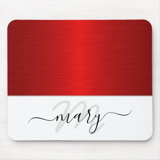 Monogram Minimal Red Schwarz-weiß Modern Mousepad (Vorne)