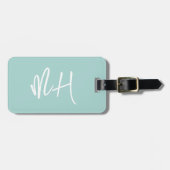 Monogram Minimal Script Aqua Green Vacation Gepäckanhänger (Vorderseite horizontal)
