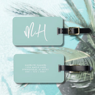 Monogram Minimal Script Aqua Green Vacation Gepäckanhänger