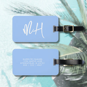 Monogram Minimal Script Pastel Blue Vacation Gepäckanhänger