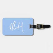 Monogram Minimal Script Pastel Blue Vacation Gepäckanhänger (Vorderseite horizontal)