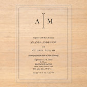 Monogram Minimal Simple Black Border Wedding Acryleinladungen (Vorderseite)