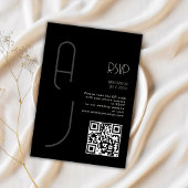 Monogram Minimal Wedding Qr Code Black RSVP  Karte