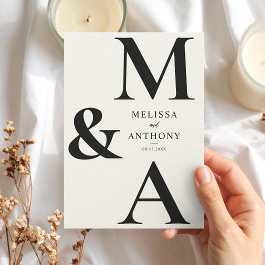 Monogram Minimalist Black and Ecru Modern Wedding Einladung
