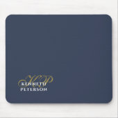 Monogram Minimalist Dusty Navy Blue Gold White Man Mousepad (Vorne)