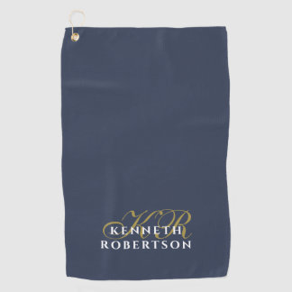 Monogram Minimalist Dusty Navy Blue Gold White Men Golfhandtuch