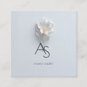 Monogram Minimalist Floral White Blue Quadratische Visitenkarte (Vorderseite)