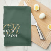 Monogram Minimalist Green Gold White Stylish Men Geschirrtuch (Viertel Falte)