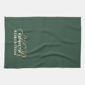 Monogram Minimalist Green Gold White Stylish Men Geschirrtuch (Horizontal)