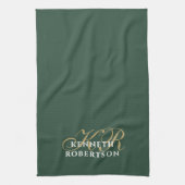 Monogram Minimalist Green Gold White Stylish Men Geschirrtuch (Vertikal)