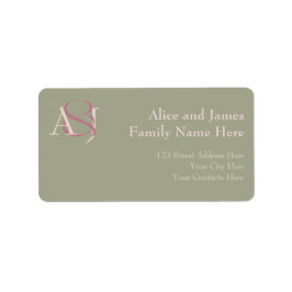 Monogram Minimalist Green Pink & Mauve Address Adressaufkleber