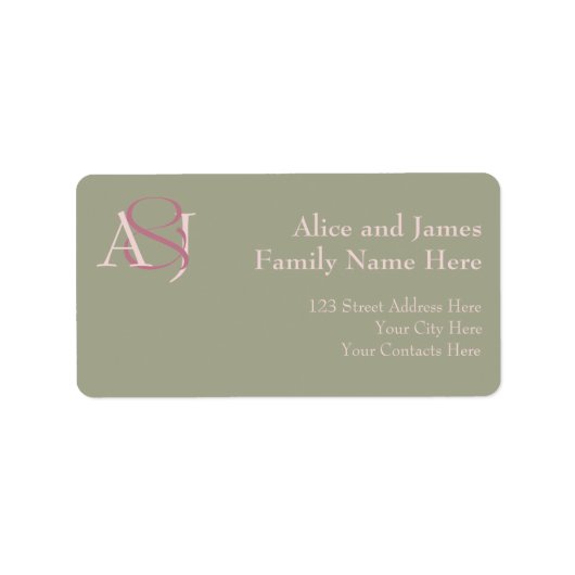 Monogram Minimalist Green Pink & Mauve Address Adressaufkleber (Vorne)