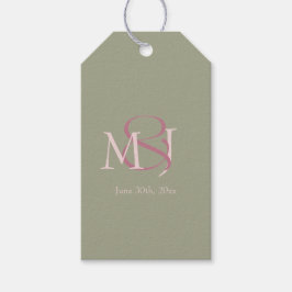 Monogram Minimalist Green Pink Mauve Wedding Geschenkanhänger