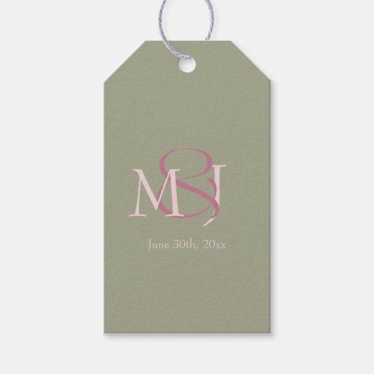 Monogram Minimalist Green Pink Mauve Wedding Geschenkanhänger (Vorderseite)