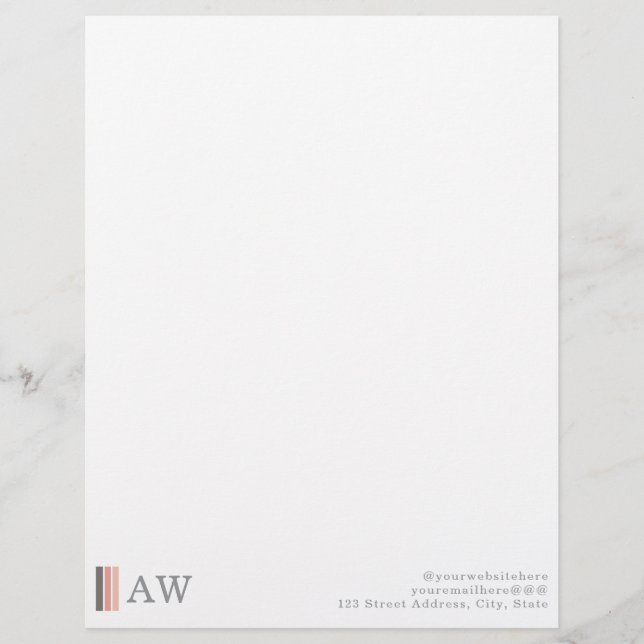 Monogram Minimalist Modern Pink, Grey & Rose Sand Briefbogen (Vorderseite)