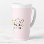 Monogram Minimalist Pastel Pink Gold Black Name Milchtasse (Rechte Ecke)