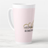 Monogram Minimalist Pastel Pink Gold Black Name  Milchtasse (Linke Ecke)
