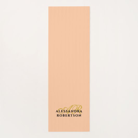 Monogram Minimalist Peach Gold Initials Black Chic Yogamatte (Rückseite)